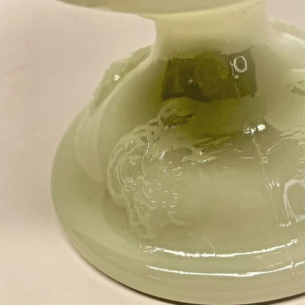 Vintage E.O. Brody M4300 Milk Glass Pedestal Vase Planter 7” Grape Scroll USA